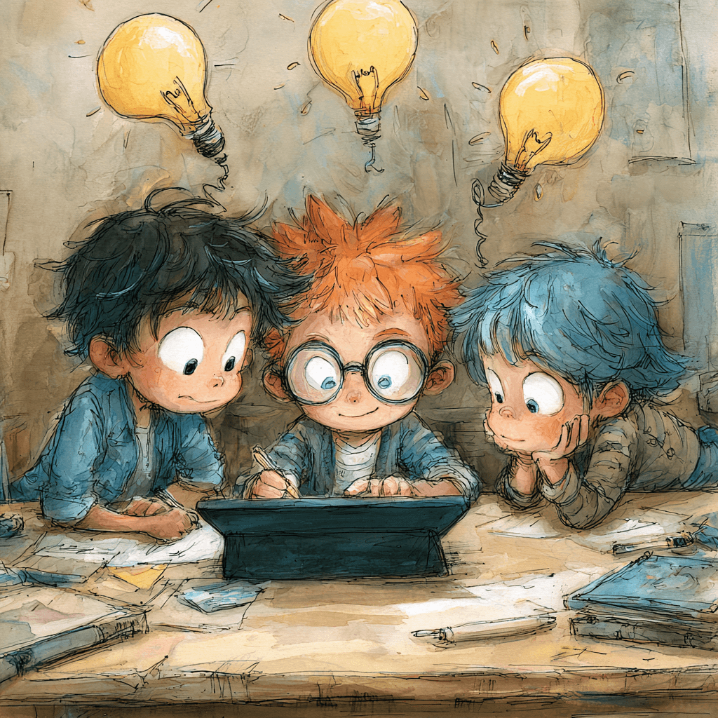 A girl looking at a blank sheet of paper with a frustrated expression